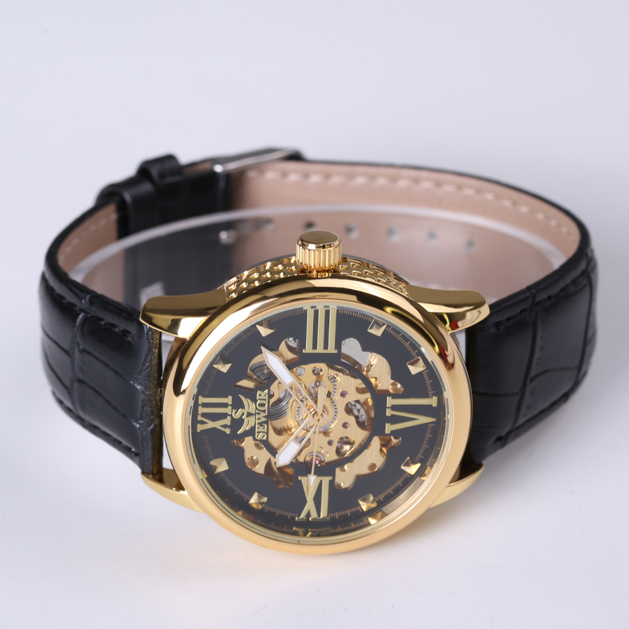 transparent casual design leather strap men's watch  luxury mechanical hollow watch Xmas gift