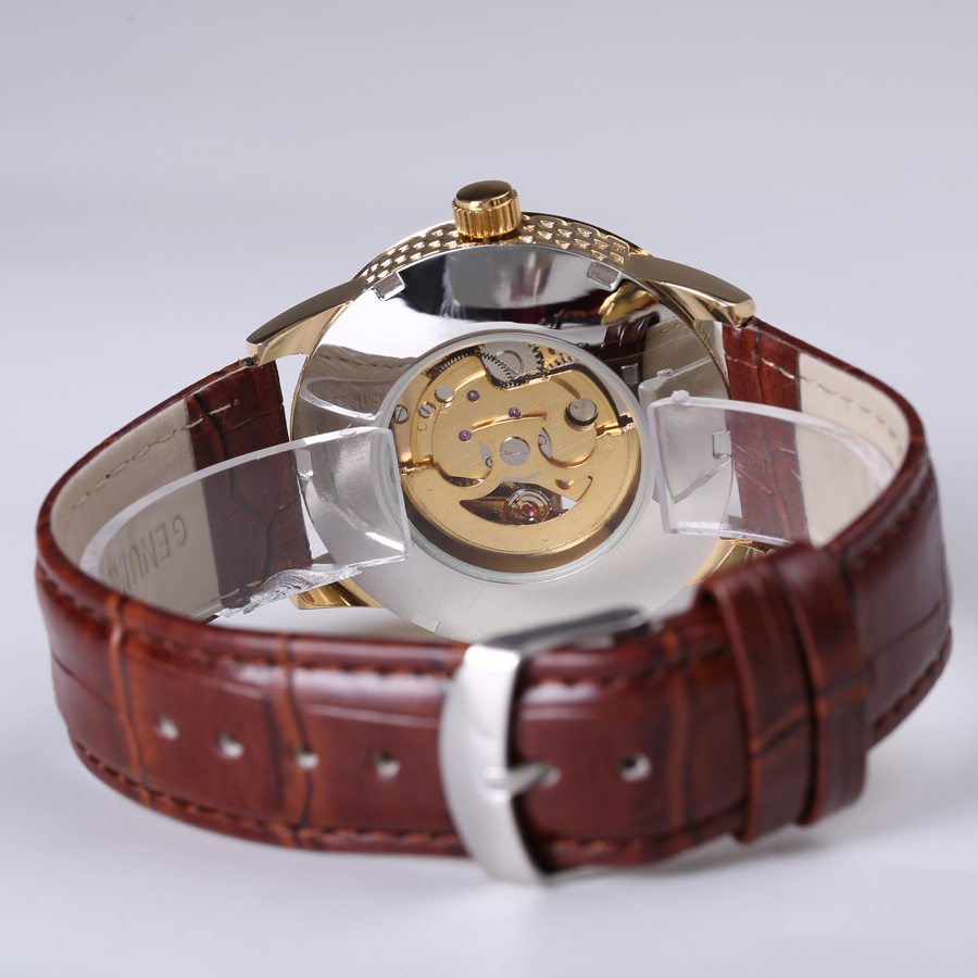 transparent casual design leather strap men's watch  luxury mechanical hollow watch Xmas gift