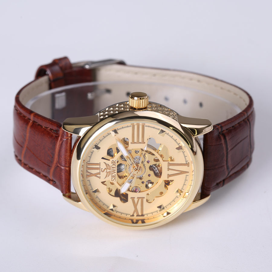 transparent casual design leather strap men's watch  luxury mechanical hollow watch Xmas gift