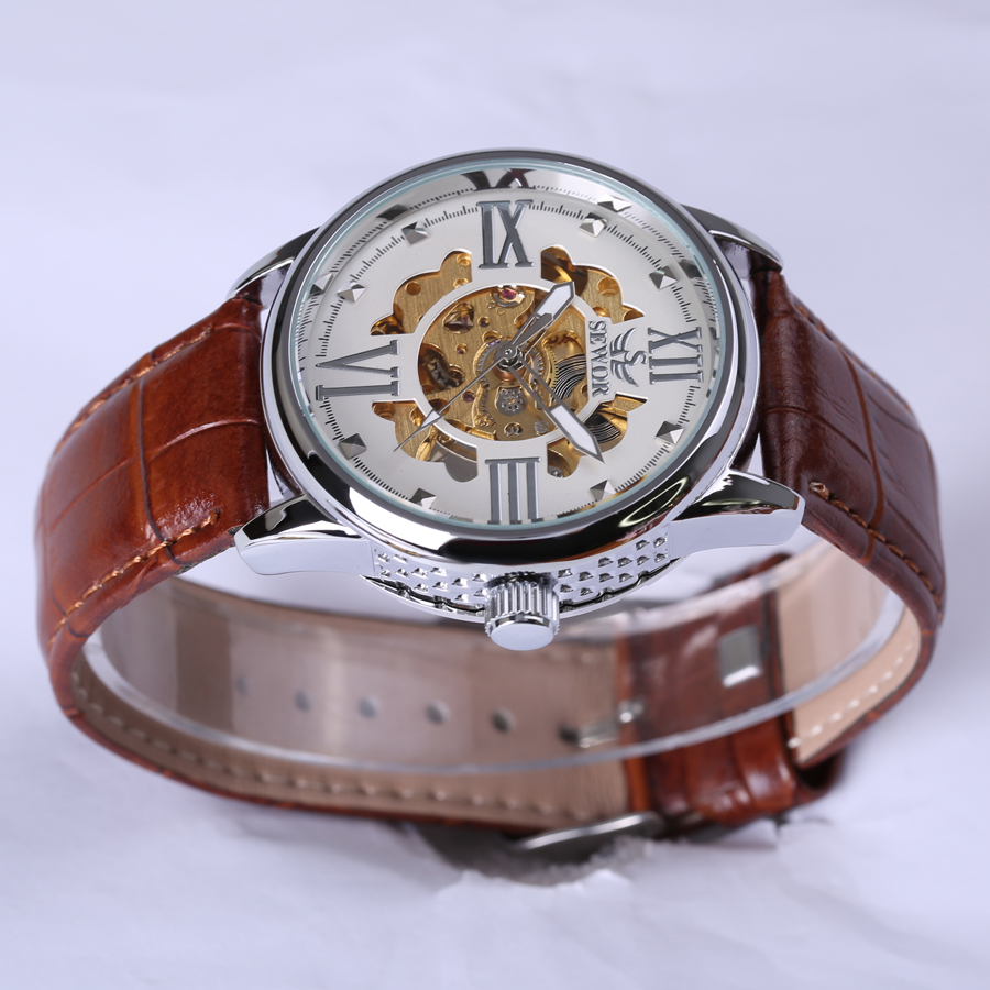 transparent casual design leather strap men's watch  luxury mechanical hollow watch Xmas gift