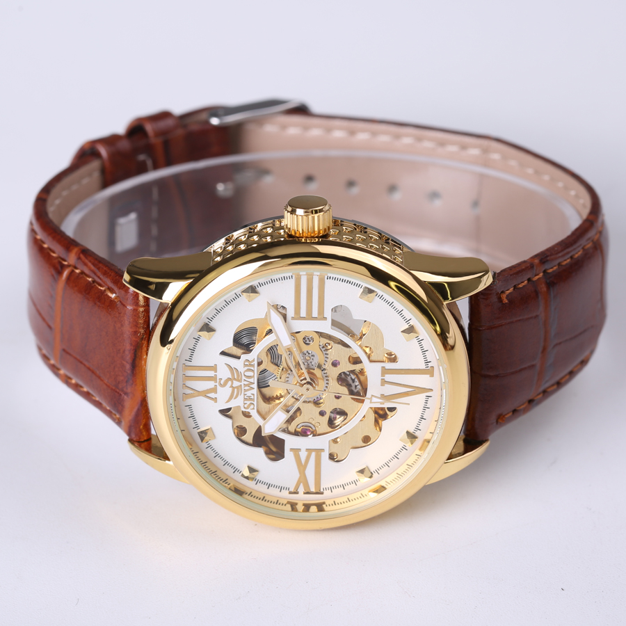transparent casual design leather strap men's watch  luxury mechanical hollow watch Xmas gift