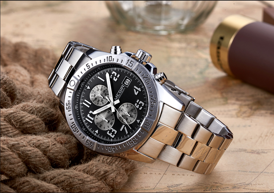 Business Men Watch Stainless Steel Wrist Watch Chronograph Military Quartz Watches Relogio Masculino