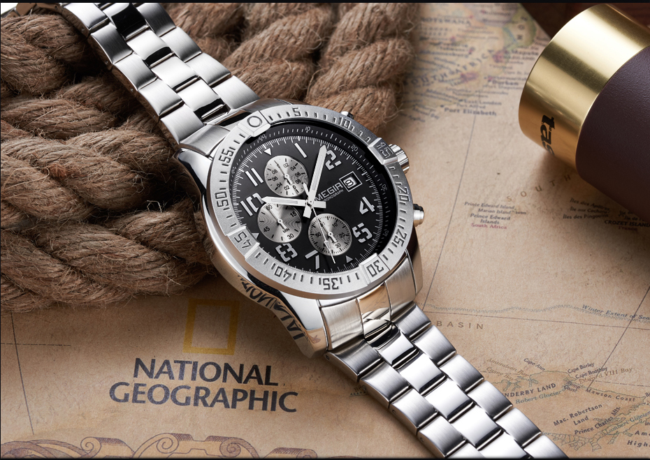 Business Men Watch Stainless Steel Wrist Watch Chronograph Military Quartz Watches Relogio Masculino