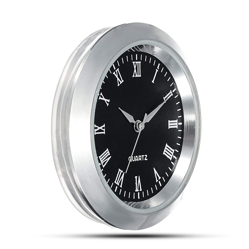 Mini Clock Insert Quartz Movement Round 1 7/16&quot; (35mm) Black Face Silver Tone Roman Numerals