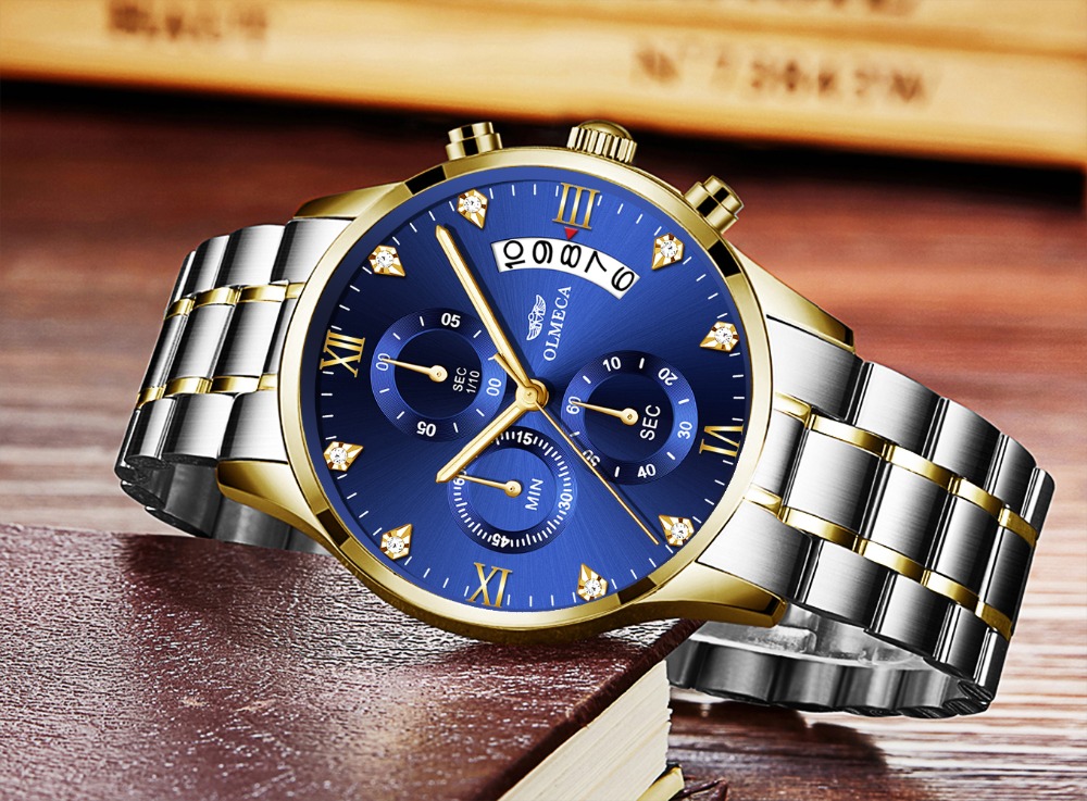 Men&apos;s Watch Luxury Fashion Dial Stainless Steel Wrist Watches Military Diamond Watch Businessman