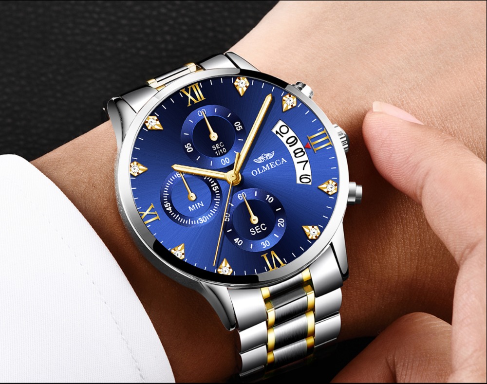 Men&apos;s Watch Luxury Fashion Dial Stainless Steel Wrist Watches Military Diamond Watch Businessman