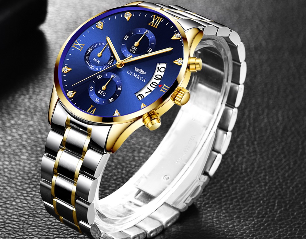 Men&apos;s Watch Luxury Fashion Dial Stainless Steel Wrist Watches Military Diamond Watch Businessman