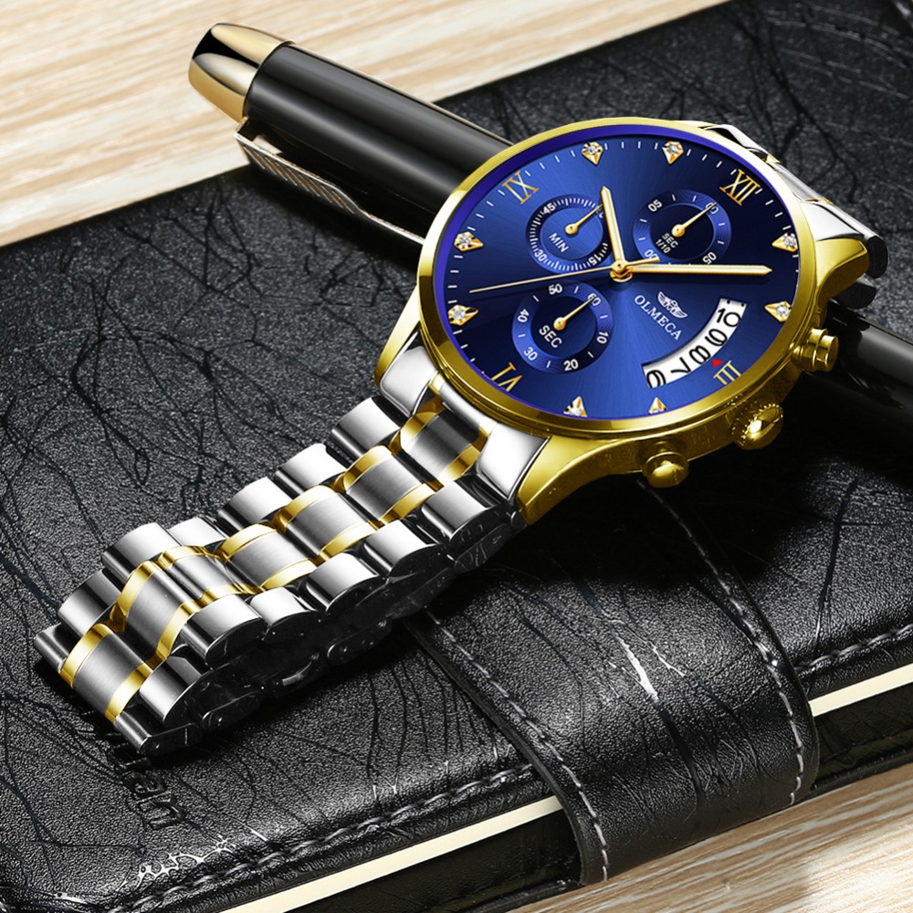 Men&apos;s Watch Luxury Fashion Dial Stainless Steel Wrist Watches Military Diamond Watch Businessman