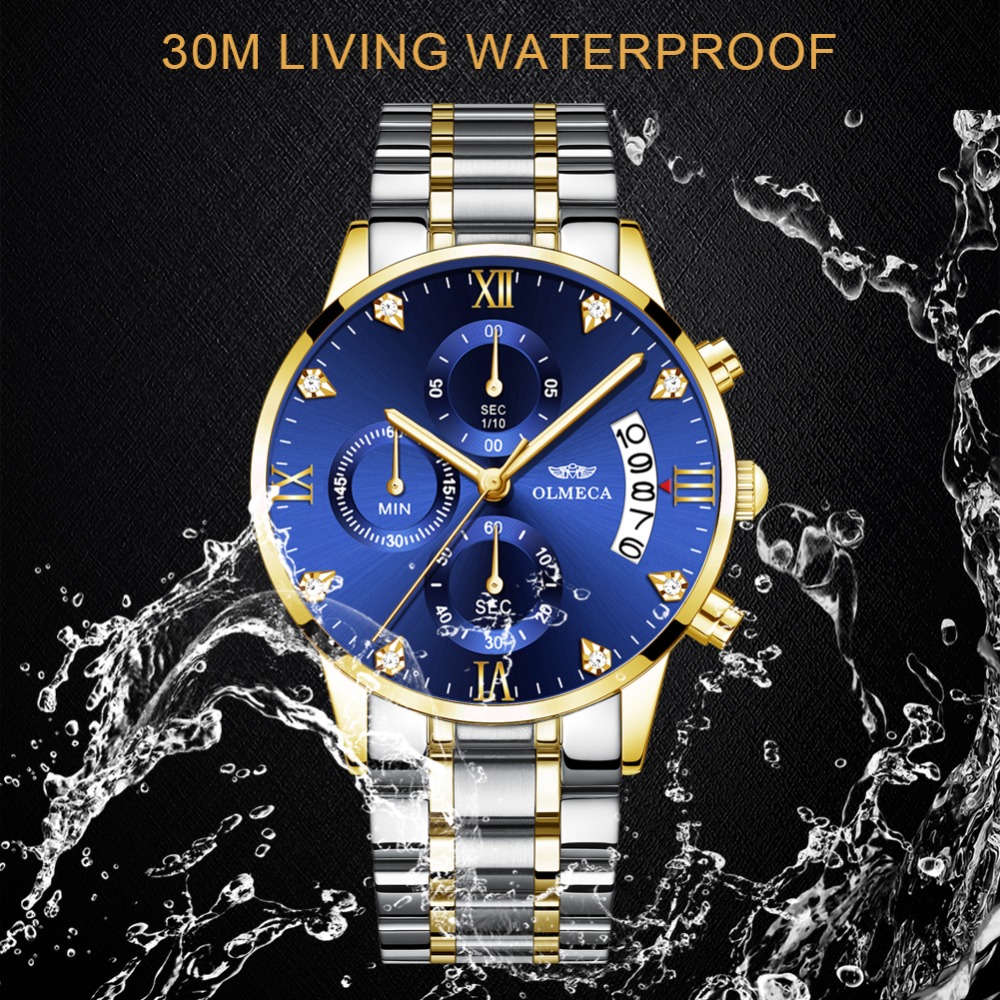 Men&apos;s Watch Luxury Fashion Dial Stainless Steel Wrist Watches Military Diamond Watch Businessman