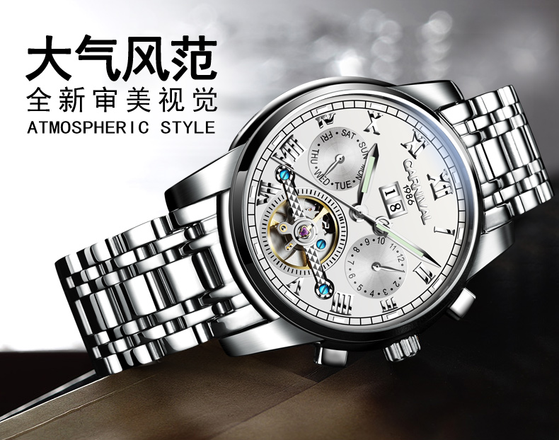New Carnival Tourbillon Automatic Mechanical Watch Business Stainless Steel Mens Watches