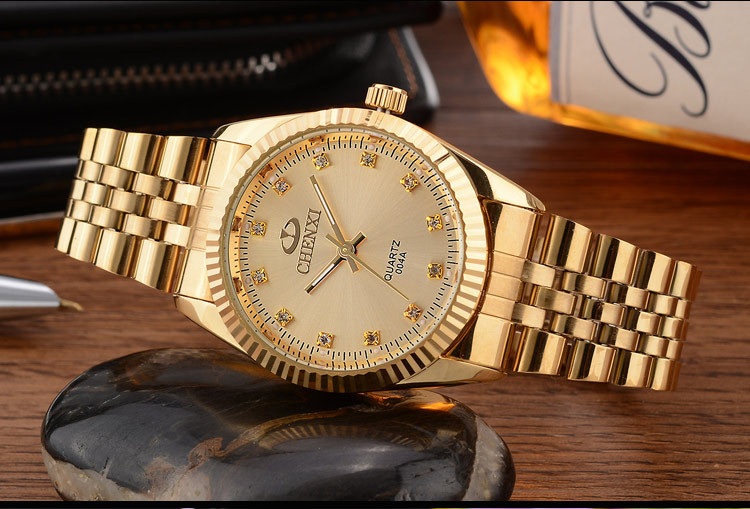 Men Gold Watch Male Stainless Steel Quartz Golden men&apos;s Wristwatches Quartz-Watches Gift Clock