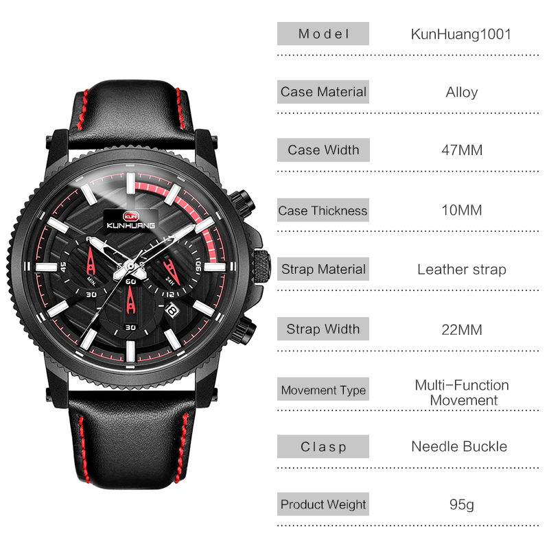 New Men's Leather Watch Luminous Calendar Large Dial Fashion Watch Waterproof Sports Watch