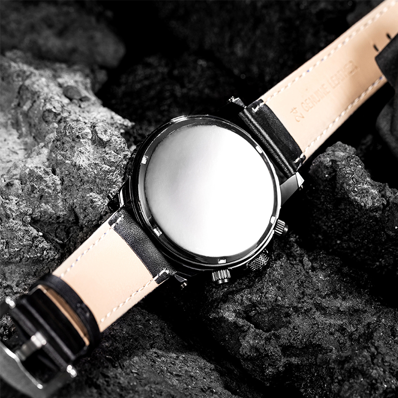 New Men's Leather Watch Luminous Calendar Large Dial Fashion Watch Waterproof Sports Watch