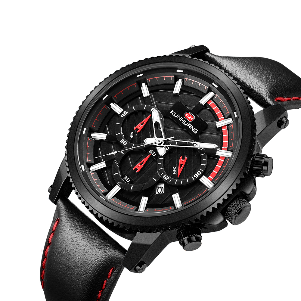 New Men's Leather Watch Luminous Calendar Large Dial Fashion Watch Waterproof Sports Watch