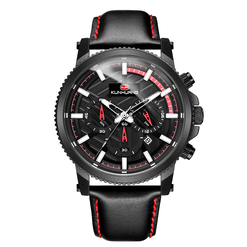 New Men's Leather Watch Luminous Calendar Large Dial Fashion Watch Waterproof Sports Watch