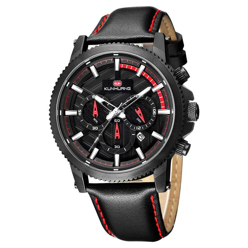 New Men's Leather Watch Luminous Calendar Large Dial Fashion Watch Waterproof Sports Watch