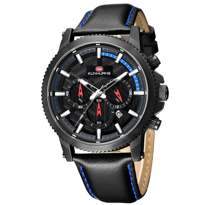 New Men's Leather Watch Luminous Calendar Large Dial Fashion Watch Waterproof Sports Watch