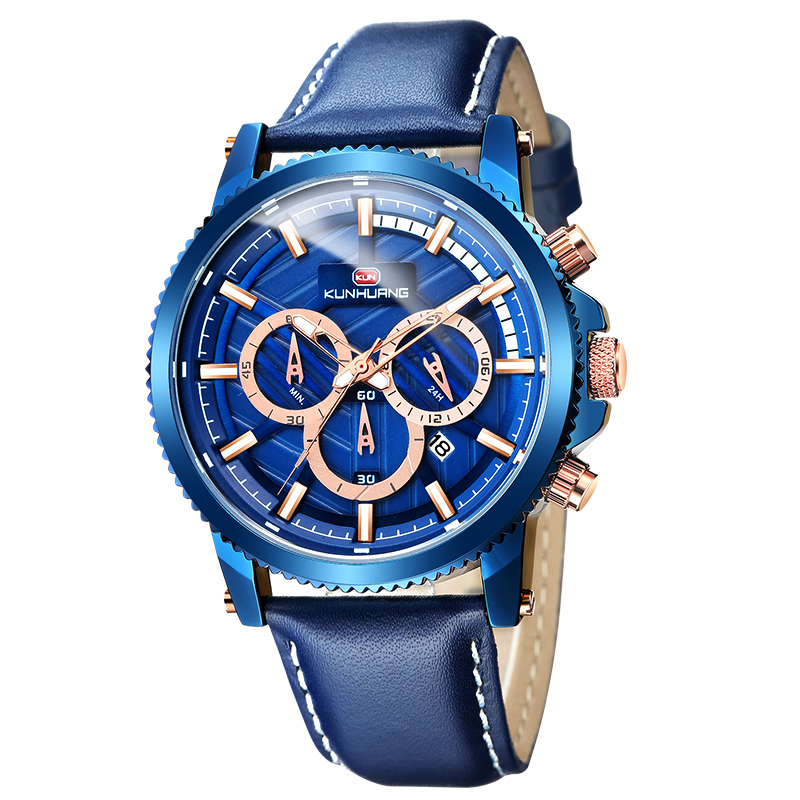 New Men's Leather Watch Luminous Calendar Large Dial Fashion Watch Waterproof Sports Watch