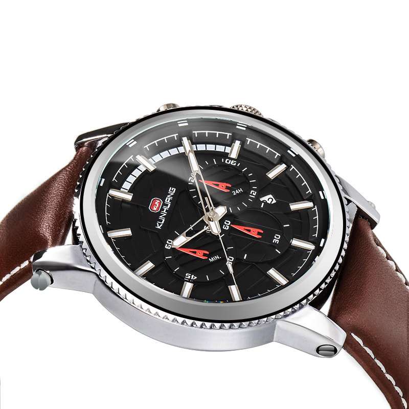 New Men's Leather Watch Luminous Calendar Large Dial Fashion Watch Waterproof Sports Watch