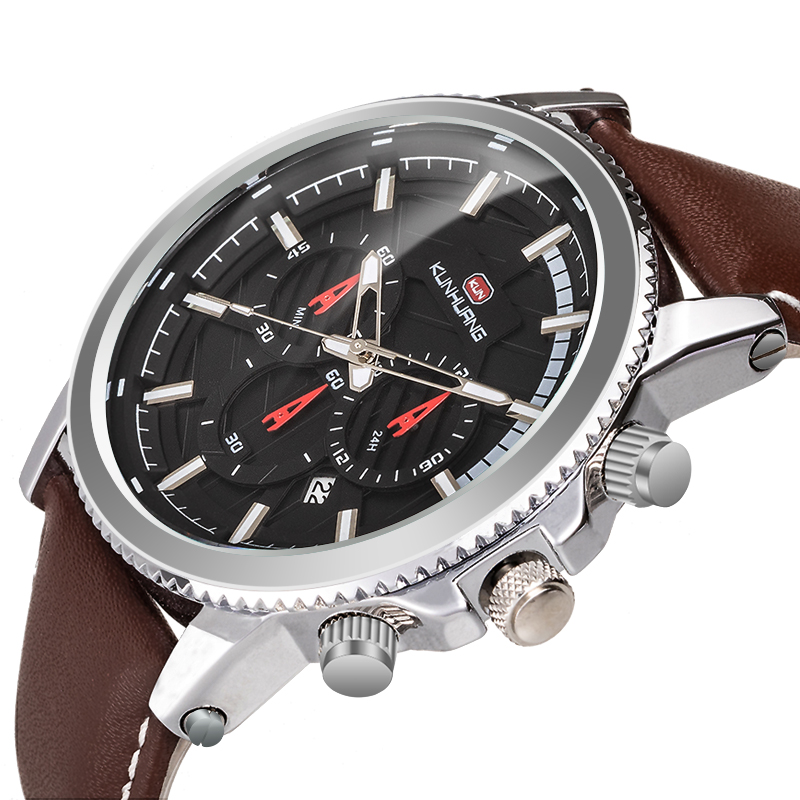 New Men's Leather Watch Luminous Calendar Large Dial Fashion Watch Waterproof Sports Watch