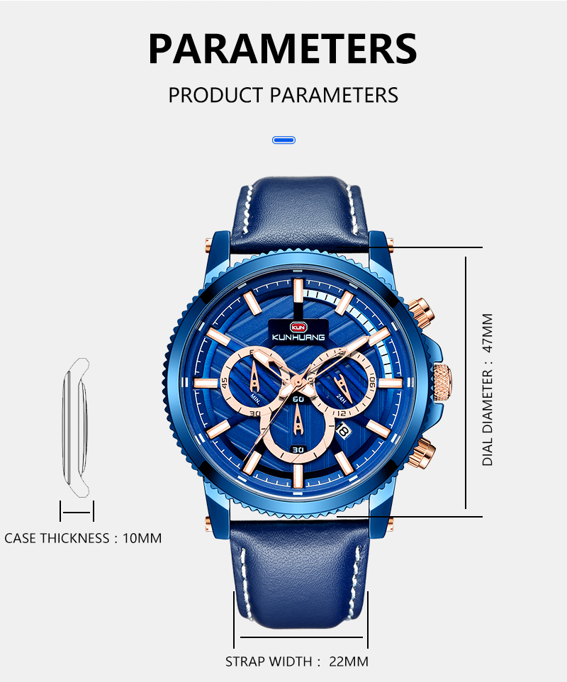 New Men's Leather Watch Luminous Calendar Large Dial Fashion Watch Waterproof Sports Watch