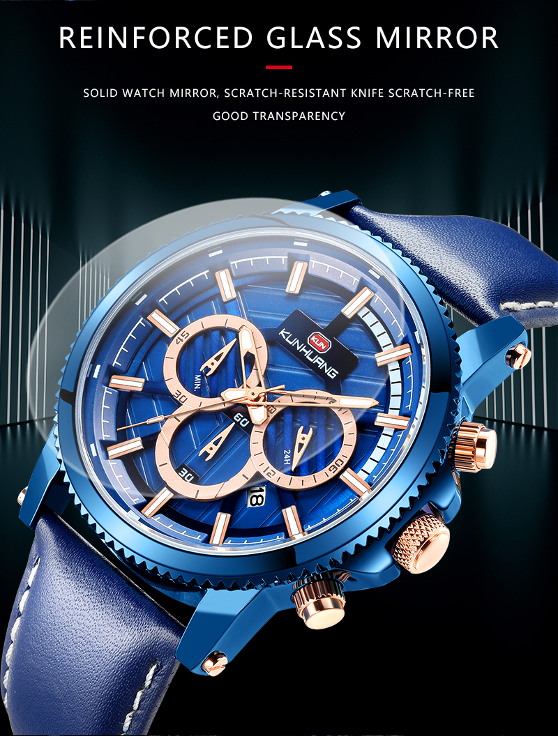 New Men's Leather Watch Luminous Calendar Large Dial Fashion Watch Waterproof Sports Watch