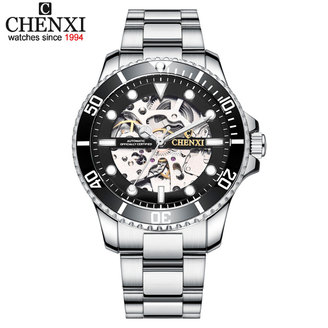 Hollow automatic mechanical watch cross-border fashion waterproof men's watch Steel belt watch