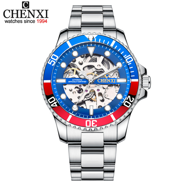 Hollow automatic mechanical watch cross-border fashion waterproof men's watch Steel belt watch