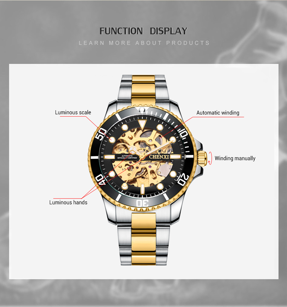Hollow automatic mechanical watch cross-border fashion waterproof men's watch Steel belt watch