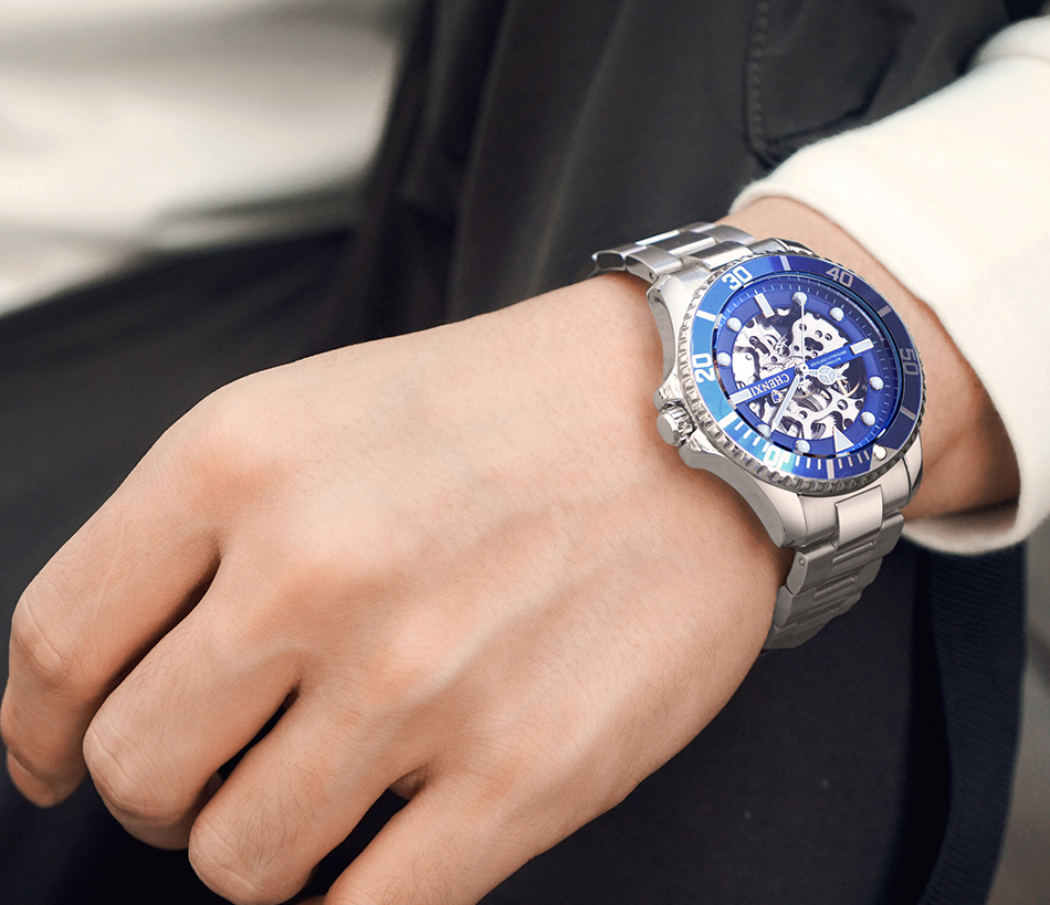 Hollow automatic mechanical watch cross-border fashion waterproof men's watch Steel belt watch