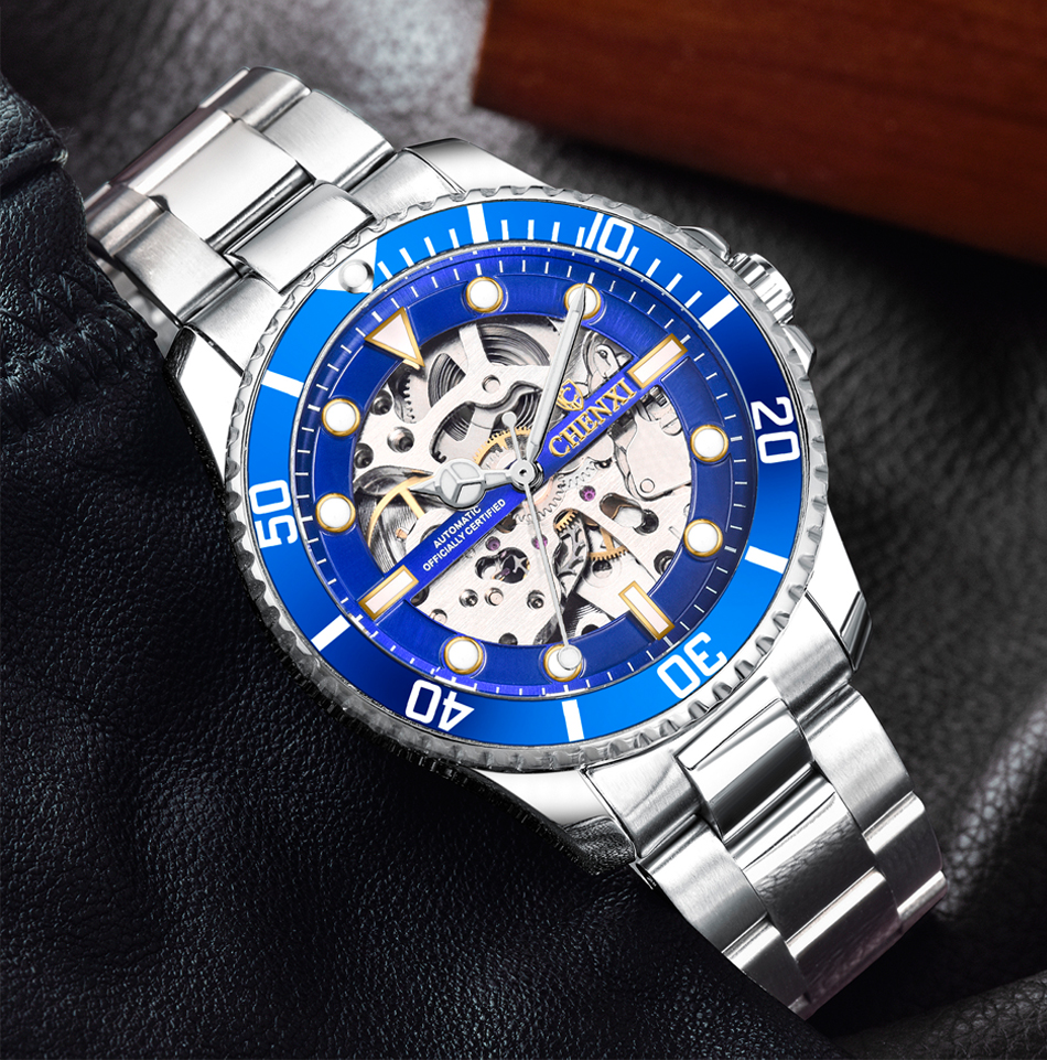 Hollow automatic mechanical watch cross-border fashion waterproof men's watch Steel belt watch