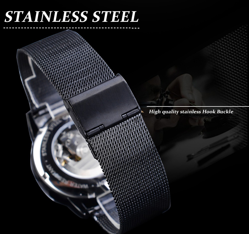 Men's Personality Design Literal Automatic Mechanical Watch Mesh Steel Band Watch Men's Match