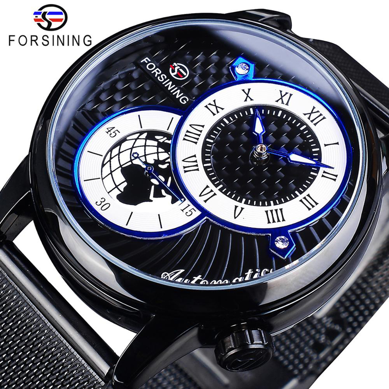 Men's Personality Design Literal Automatic Mechanical Watch Mesh Steel Band Watch Men's Match