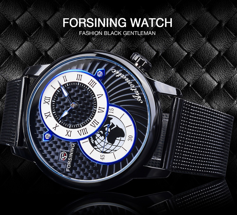 Men's Personality Design Literal Automatic Mechanical Watch Mesh Steel Band Watch Men's Match
