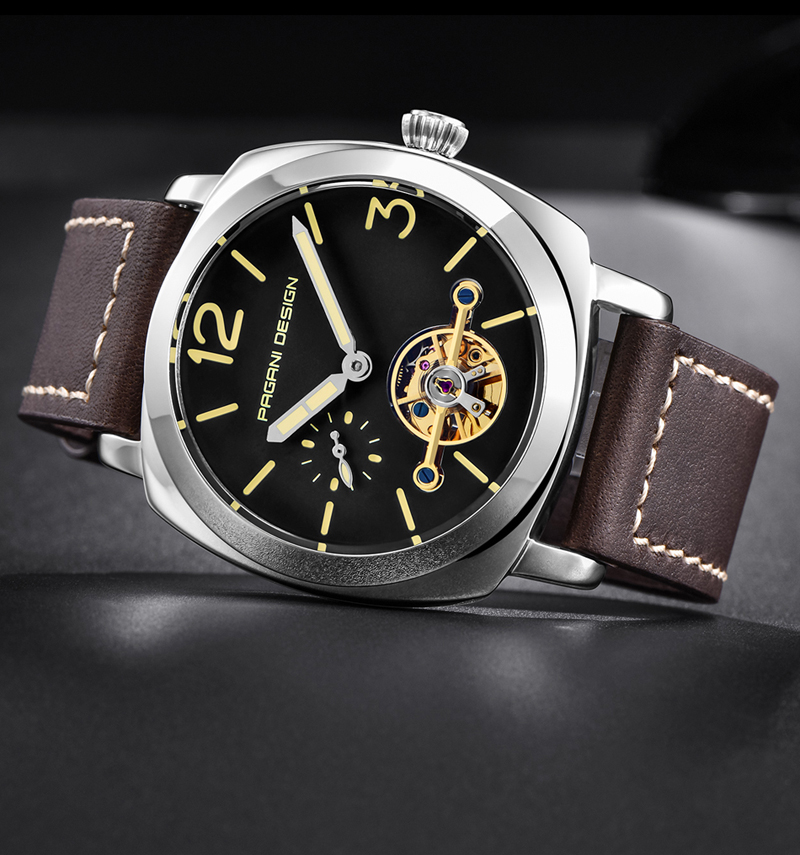 Luxury Tourbillon Mechanical Watches Genuine Leather Fashion Skeleton Automatic Watch dropshipping