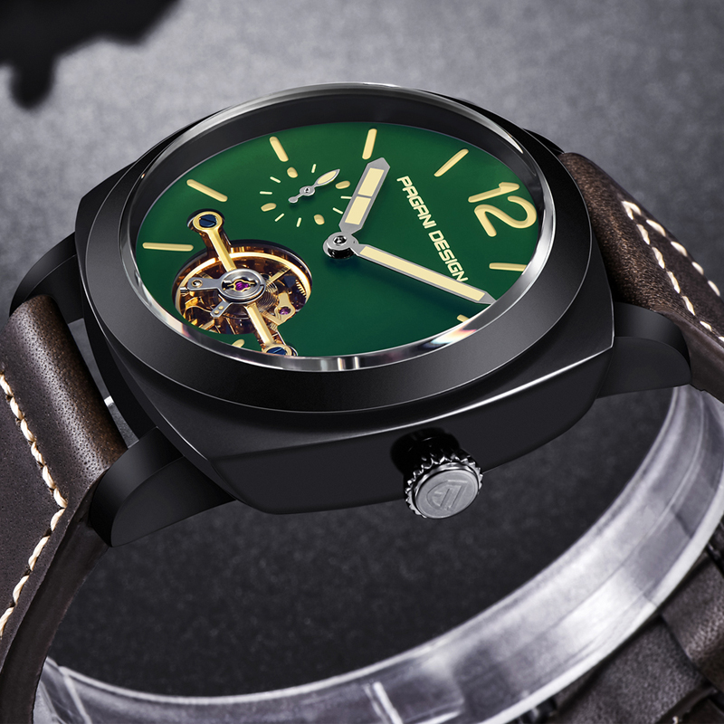 Luxury Tourbillon Mechanical Watches Genuine Leather Fashion Skeleton Automatic Watch dropshipping