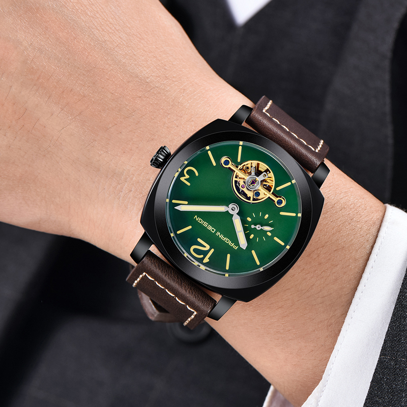 Luxury Tourbillon Mechanical Watches Genuine Leather Fashion Skeleton Automatic Watch dropshipping