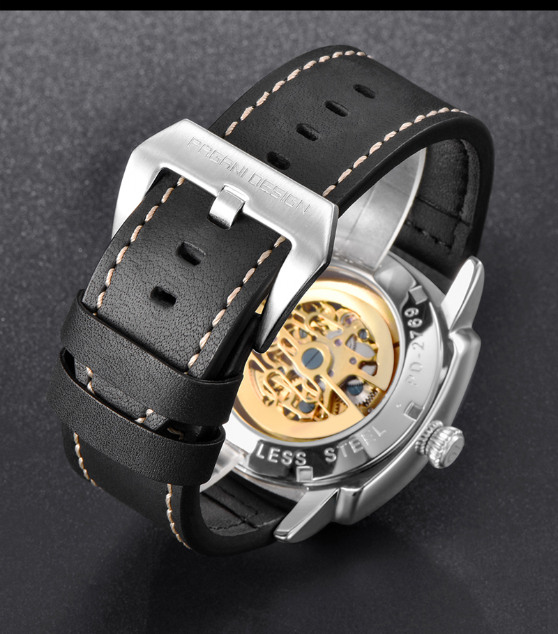 Luxury Tourbillon Mechanical Watches Genuine Leather Fashion Skeleton Automatic Watch dropshipping
