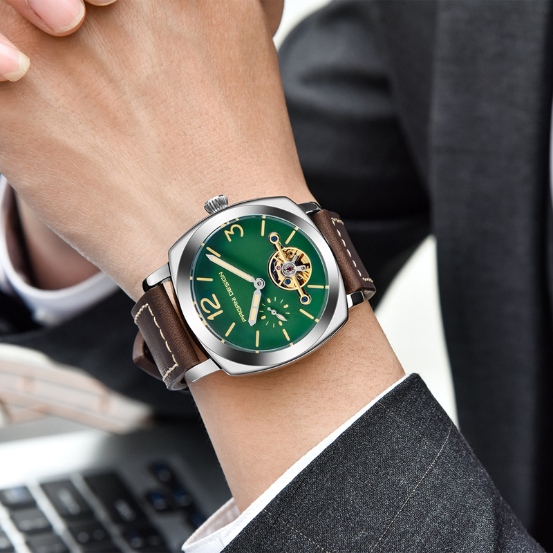 Luxury Tourbillon Mechanical Watches Genuine Leather Fashion Skeleton Automatic Watch dropshipping