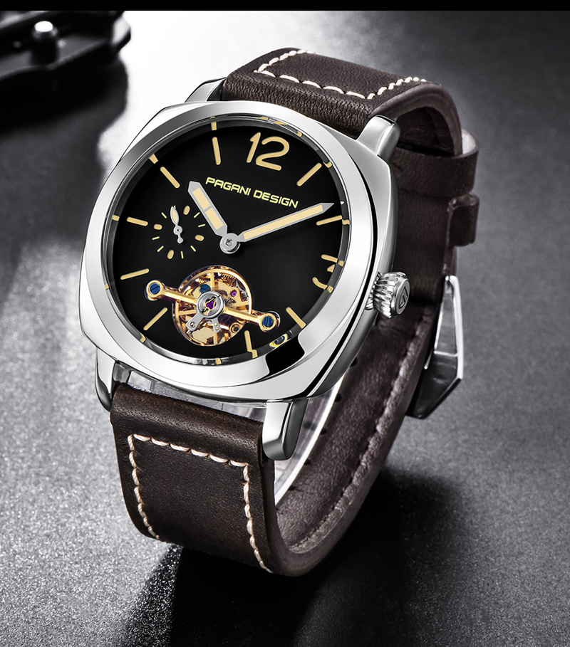 Luxury Tourbillon Mechanical Watches Genuine Leather Fashion Skeleton Automatic Watch dropshipping