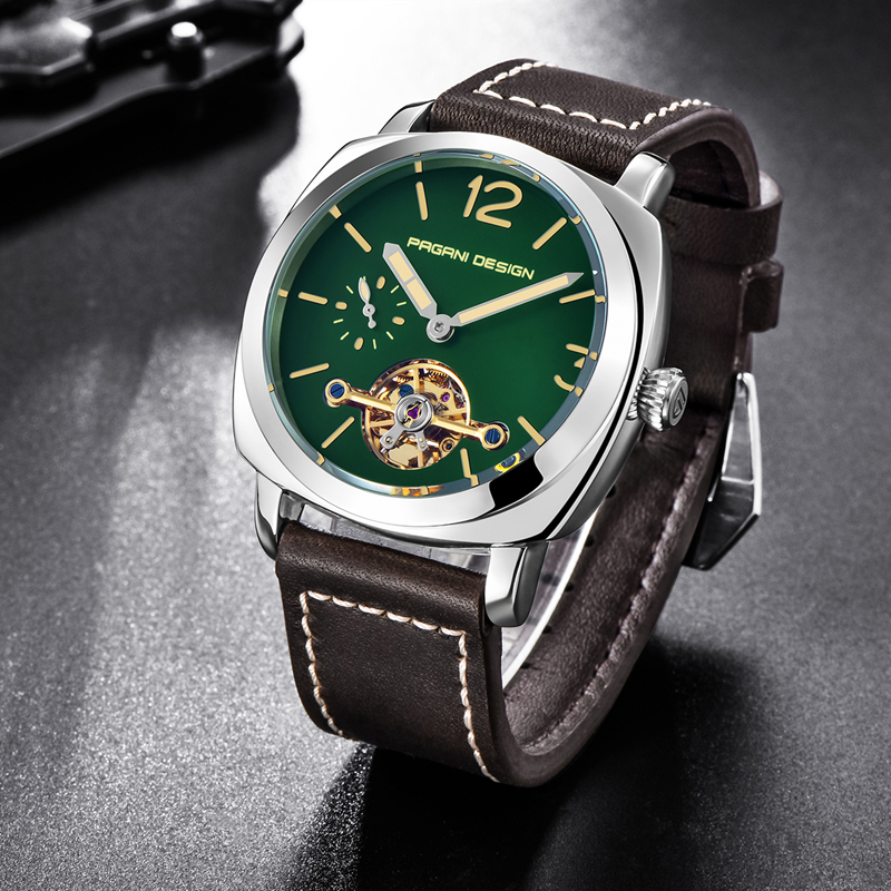Luxury Tourbillon Mechanical Watches Genuine Leather Fashion Skeleton Automatic Watch dropshipping