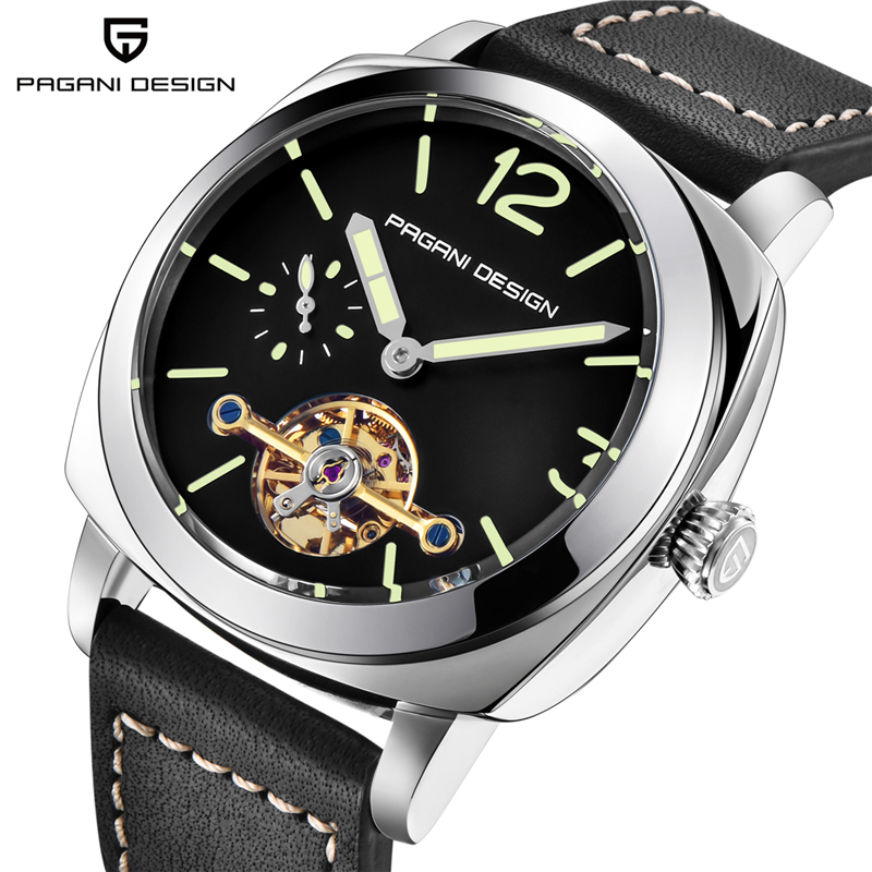 Luxury Tourbillon Mechanical Watches Genuine Leather Fashion Skeleton Automatic Watch dropshipping