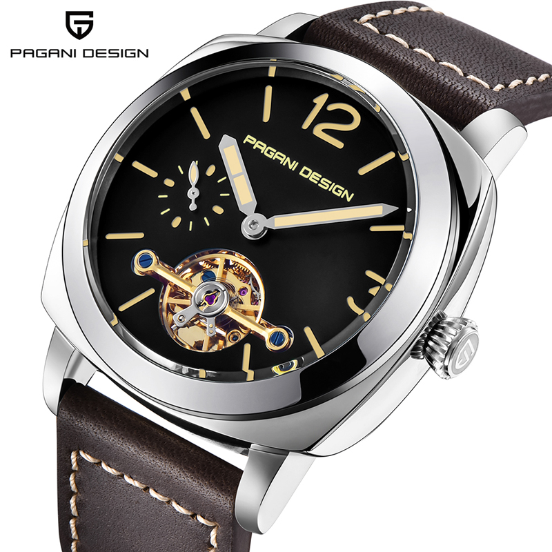 Luxury Tourbillon Mechanical Watches Genuine Leather Fashion Skeleton Automatic Watch dropshipping