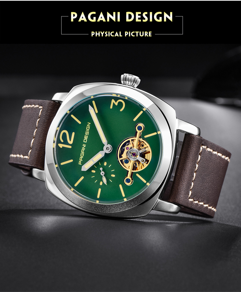 Luxury Tourbillon Mechanical Watches Genuine Leather Fashion Skeleton Automatic Watch dropshipping