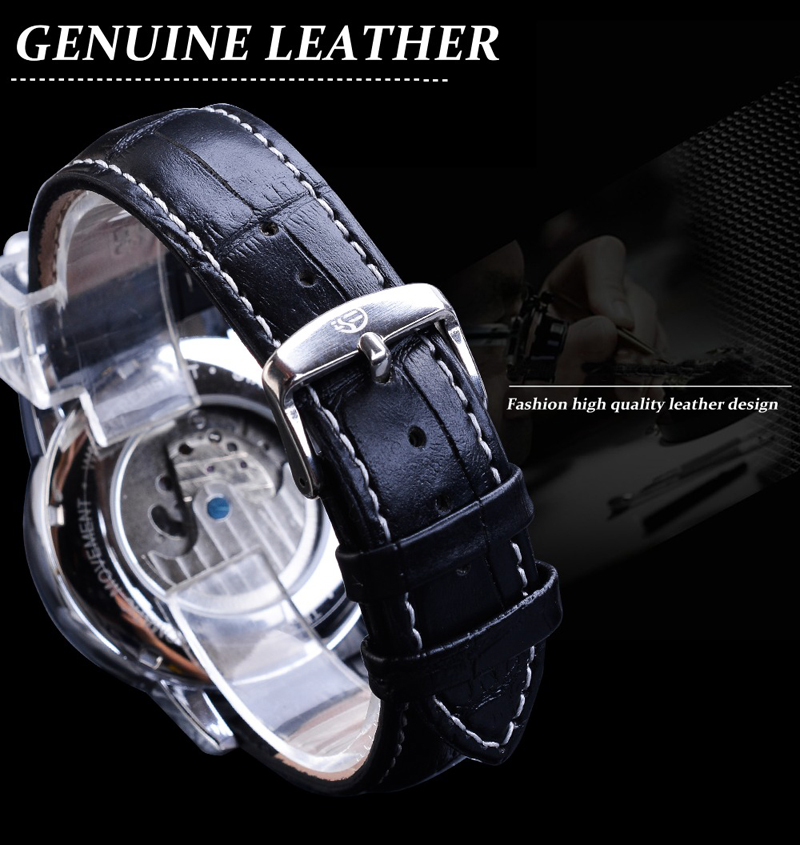 Classic Blue Moon Phase Mechanical Watches Automatic Tourbillon Men's Genuine Leather Watch