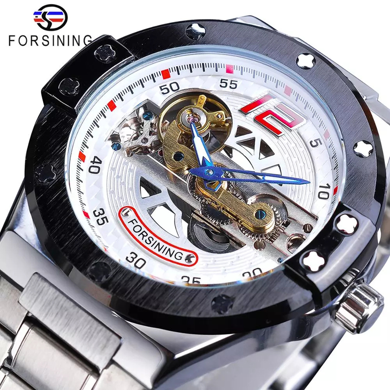 Men Watch Automatic Mechanical Golden Bridge Hollow Stainless Steel Band Wrist Watches Man Clock