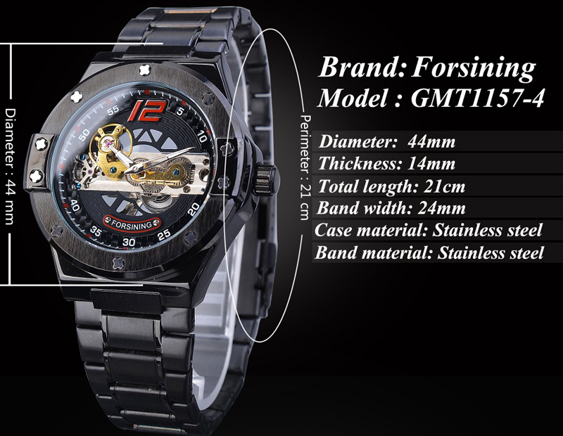 Men Watch Automatic Mechanical Golden Bridge Hollow Stainless Steel Band Wrist Watches Man Clock