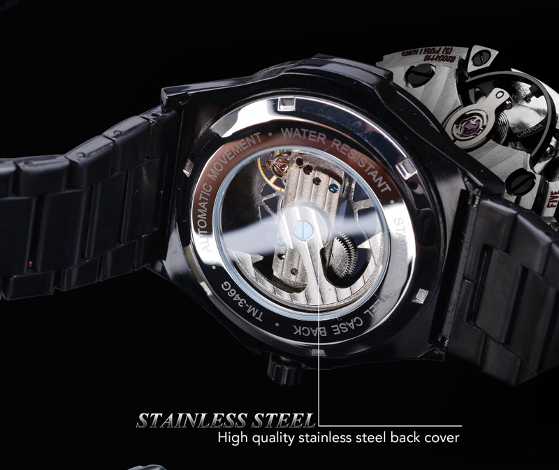Men Watch Automatic Mechanical Golden Bridge Hollow Stainless Steel Band Wrist Watches Man Clock