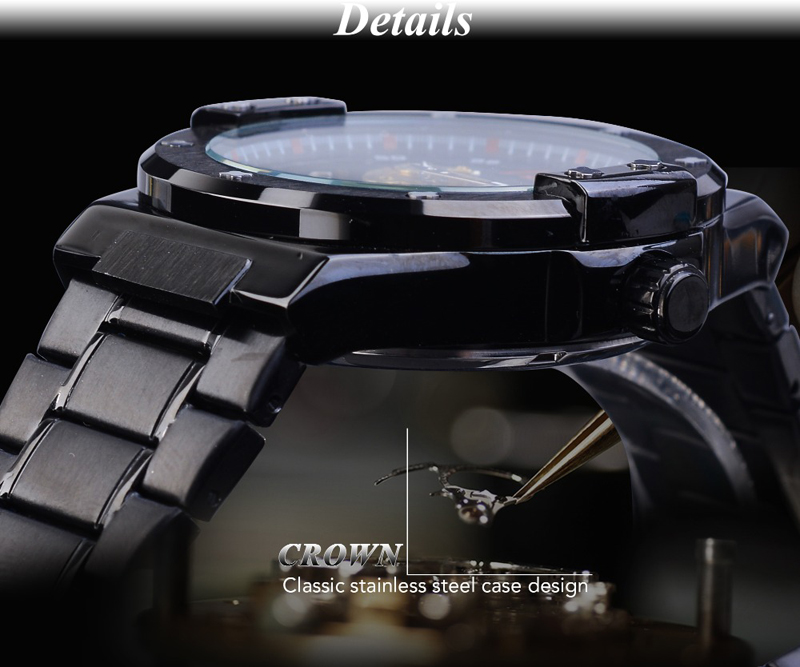 Men Watch Automatic Mechanical Golden Bridge Hollow Stainless Steel Band Wrist Watches Man Clock