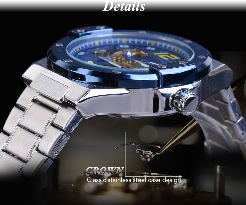 Men Watch Automatic Mechanical Golden Bridge Hollow Stainless Steel Band Wrist Watches Man Clock